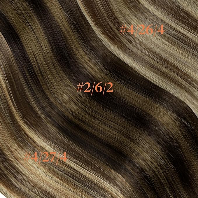 GOO GOO Invisi Edge Clip in Hair Extensions 20inch 130g 7Pcs Injected Seamless PU Clip in Hair Extensions, Virgin Real Human Hair, #2/6/2 Balayage Dark Brown to Chestnut Brown