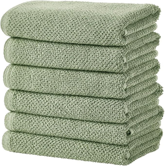 Great Bay Home 100% Cotton 6 Pack 26x16 Hand Towel Set - Absorbent, Quick-Drying, Durable Towels for Bathroom Decor - Low-Twist, Two-Ply Fibers (Eucalyptus)