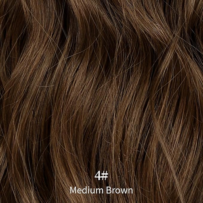 KooKaStyle Invisible Wire Hair Extensions with Transparent Wire Adjustable Size Long Wavy Synthetic Hairpiece Rich Medium Brown 16 Inch with 4 Secure Clips for Women