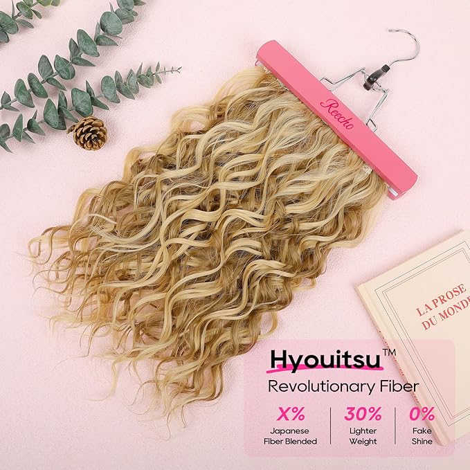 REECHO Curly Hair Extensions, 4PCS 16 inch Clip in Hair Extensions Lace Weft Short Curly Extension Clip Ins Invisible Natural Hairpieces for Women, Dark Blonde with Highlights