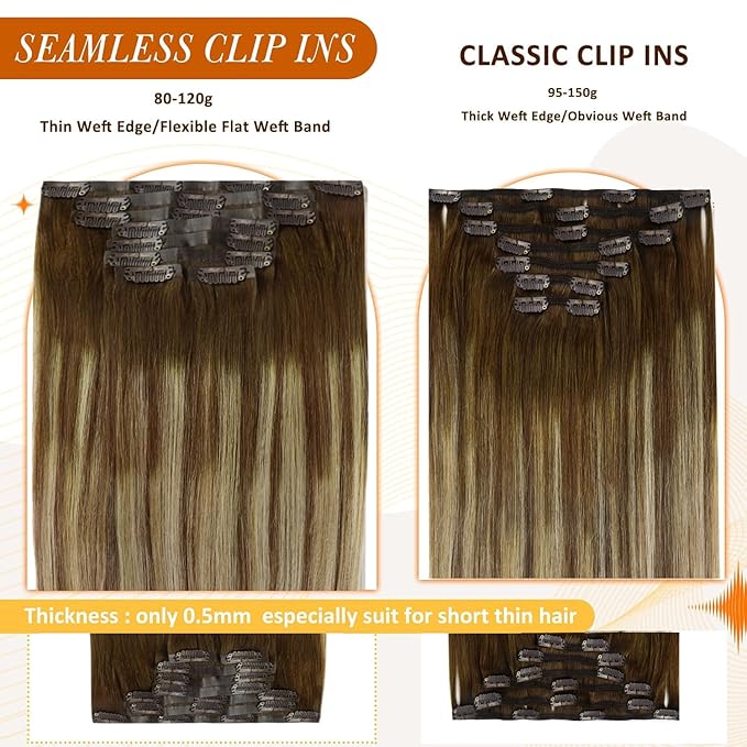 Full Shine Balayage Hair Extensions Clip in Ombre Medium Brown to Honey Blonde and Platinum Blonde Seamless Clip in Hair Extensions 22 Inch Remy Hair 8 PCS 120 G