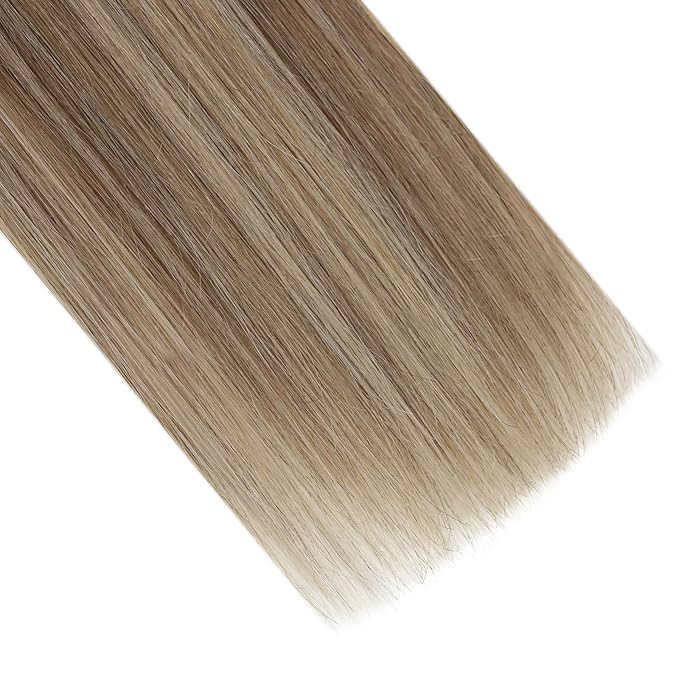 Full Shine U Tip Hair Extensions Human Hair Color 3 Medium Brown Ombre to 8 Ash Brown and 22 Honey Blonde 16 Inch 50 Grams K Tip Hair Extensions ReaL Human Hair for Women add Volume