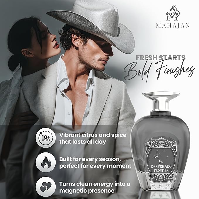 Mahajan Desperado Frontier Eau de Parfum – Rugged & Fresh Men’s Cologne – Spicy Citrus & Warm Woods – Bold, Masculine, All-Day Long-Lasting Perfume (3.4 oz)