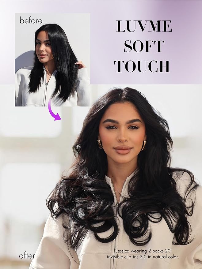 LUVME Invisible Clip in Hair Extensions Body Wave Real Human Hair, Remy Hair Clip ins for Women, Natural Human Hair, 22 inch 110g 6Pcs, Natural Black