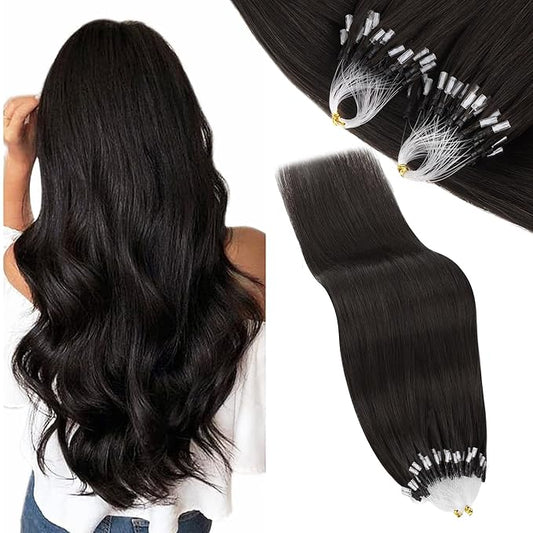 GOO GOO Micro Link Tip Hair Extensions, Real Human Hair, 22inch 50g 50S, Cold Fusion, Invisible Remy, 1B Natural Black