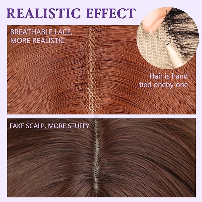 AISI HAIR 14 Inch Orange Wigs for Women - Shoulder Length Wave Wig with Pre-Cut Lace Hairline, Middle Part Natural Wavy Bob Synthetic Heat Resistant Fiber for Daily and Party