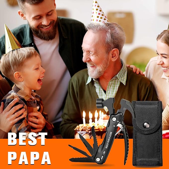VEITORLD Papa Gifts for Christmas, All in One Tools Hammer Multitool, Gifts for Papa from Grandkids Grandchildren, Best Papa Ever Gifts, Stocking Stuffers for Men, Cool Gadgets Camping Accessories