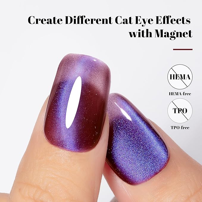 YTD Likomey Cat Eye Gel Nail Polish,High Shine Glass 15ml Mystic Purple Magnetic Glitter Translucent Jelly Salon Home Fall Winter UV Color Varnish with Magnet Stick,HEMA Free TPO Free,MY507