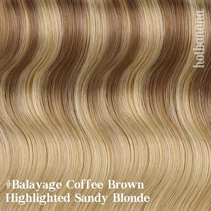 HOTBANANA Human Hair Clip in Hair Extensions, Balayage Coffee Brown Highlighted Sandy Blonde 120g Clip in Hair Extensions Real Human Hair Straight Remy Hair 18 Inch 7pcs