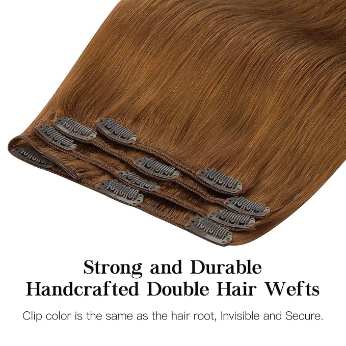 HOTBANANA Human Hair Clip-in Extensions, Copper 120g Real Remy Hair 16 Inch 7pcs