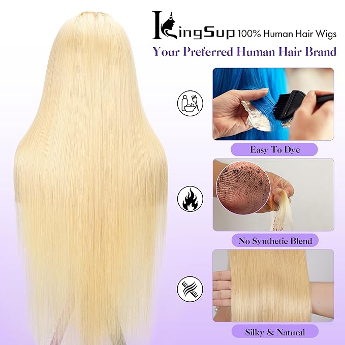 613 13x6 Lace Front Wig Human Hair 250 Density 32 Inch Straight Blonde Wig Human Hair 613 HD Lace Frontal Wigs 13x6, No Synthetic Blend No Tangle No Shedding Triple Lifespan 3X 100% Real Human Hair