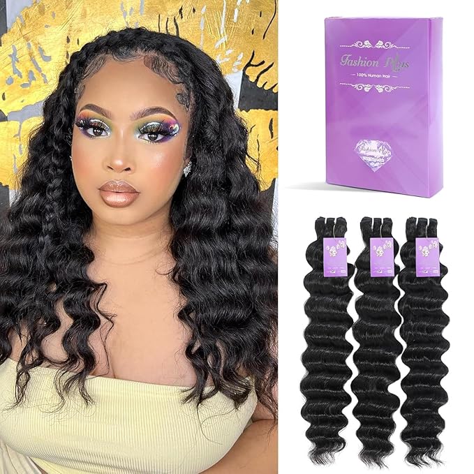 FASHION PLUS Raw Human Hair Bundles, Loose Deep Wave Bundles Human Hair 16 16 16 Inch Loose Wave Hair Bundles Raw Bundles Thick and Soft, Triple Lifespan