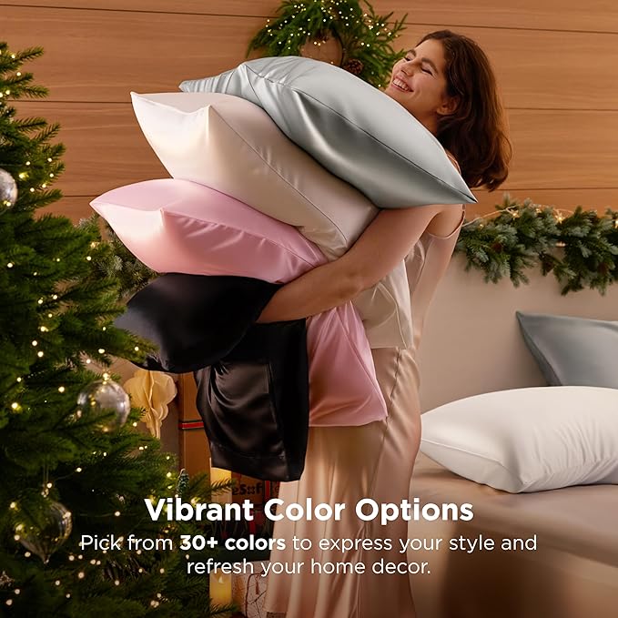 Bedsure Satin Pillowcase, Similar to Silk Pillow Cases Queen Size Set of 2, Cooling Pillow Case Covers with Envelope Closure, Christmas Room Decor Gifts for Women Men, Silver Grey, 20x30 Inches, 2pcs