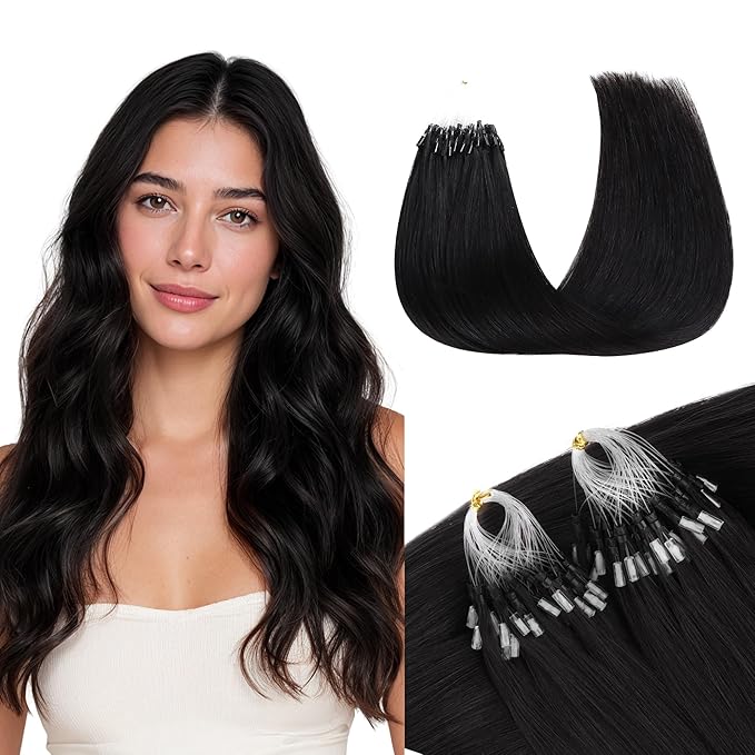 GOO GOO Micro Link Hair Extensions Real Human Hair, Upgraded 100g 100S, 24 Inch Cold Fusion Microlinks, Invisible Remy Hair, Jet Black