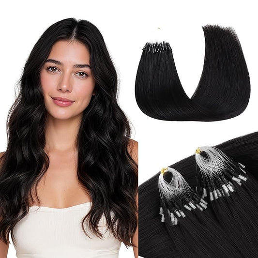 GOO GOO Micro Link Hair Extensions Real Human Hair, Upgraded 100g 100S, 22 Inch Cold Fusion Microlinks, Invisible Remy Hair, Jet Black