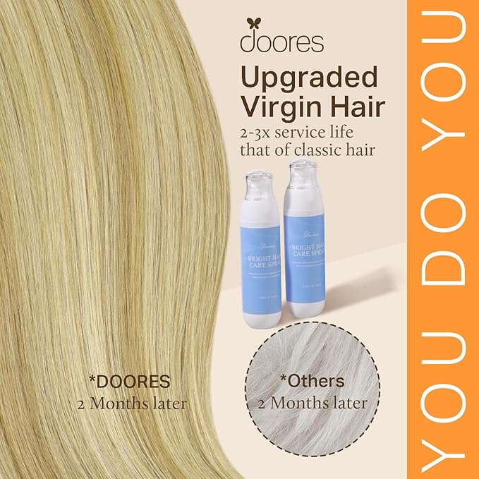 DOORES Micro Link Real Hair Extensions Straight, Light Blonde Highlighted Golden Blonde 14 Inch 50g/50s, Beaded Virgin Hair Extensions for Short Hair
