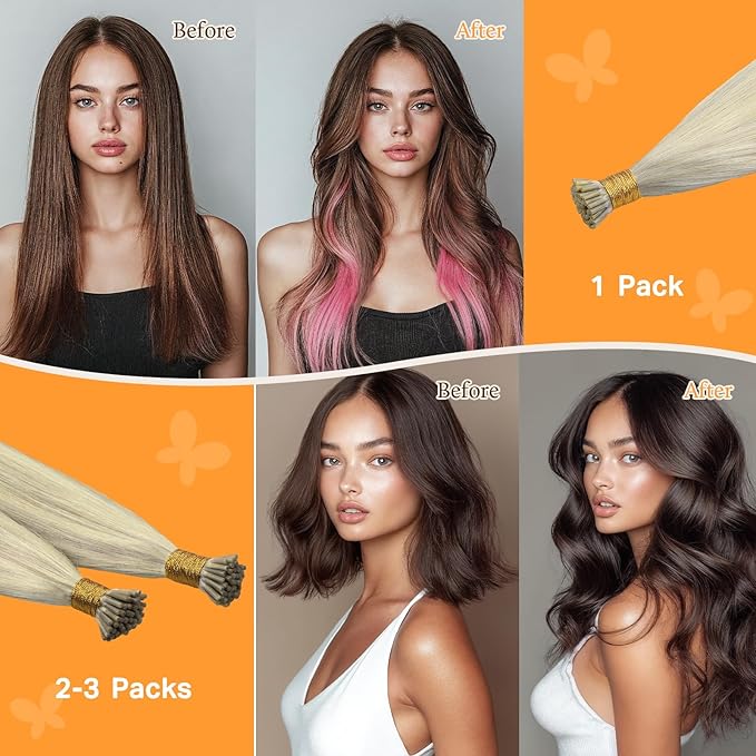 DOORES I Tip Hair Extensions Human Hair, Ash Blonde Highlighted Platinum Blonde 50g/100s 16 Inch, Natural Straight I Tips Hair Extensions Cold Fusion Hair Extensions