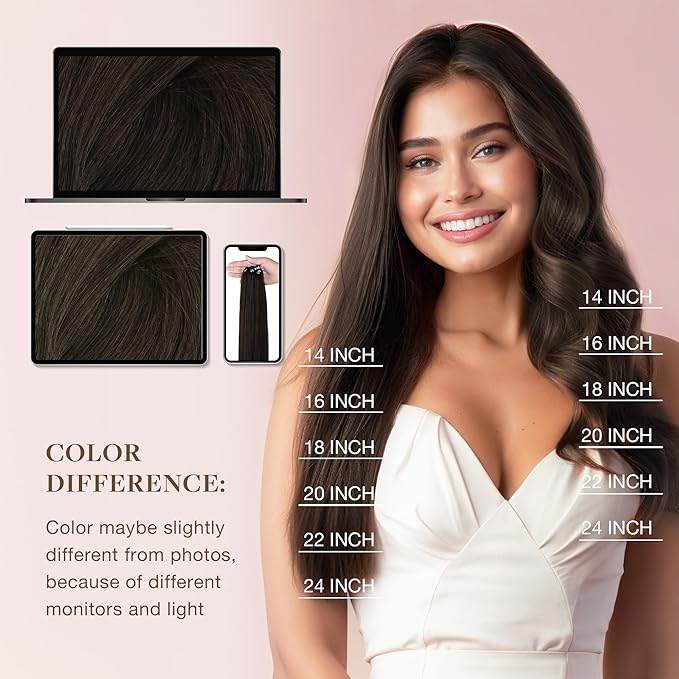 GOO GOO Micro Link Tip Hair Extensions Real Human Hair, 20inch 50g 50S, Cold Fusion Micro Link Tip, Invisible Remy Hair Extensions, 2 Dark Brown