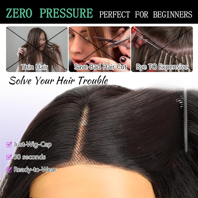 AISI HAIR 14 Inch Auburn Wigs for Women - Shoulder Length Wave Wig with Pre-Cut Lace Hairline, Middle Part Natural Wavy Bob Synthetic Heat Resistant Fiber for Daily and Party
