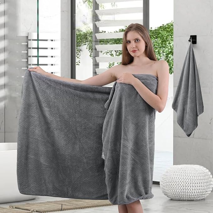 Ycosy Gray Bath Towels Set 35x70 Inches - Luxury 600 GSM Oversized Bath Sheet Towel,Extra Large Microfiber - Quick Dry,Highly Absorbent,Super Soft Shower Towels Spa Hotel Bathroom Towel Set (4-Pack)