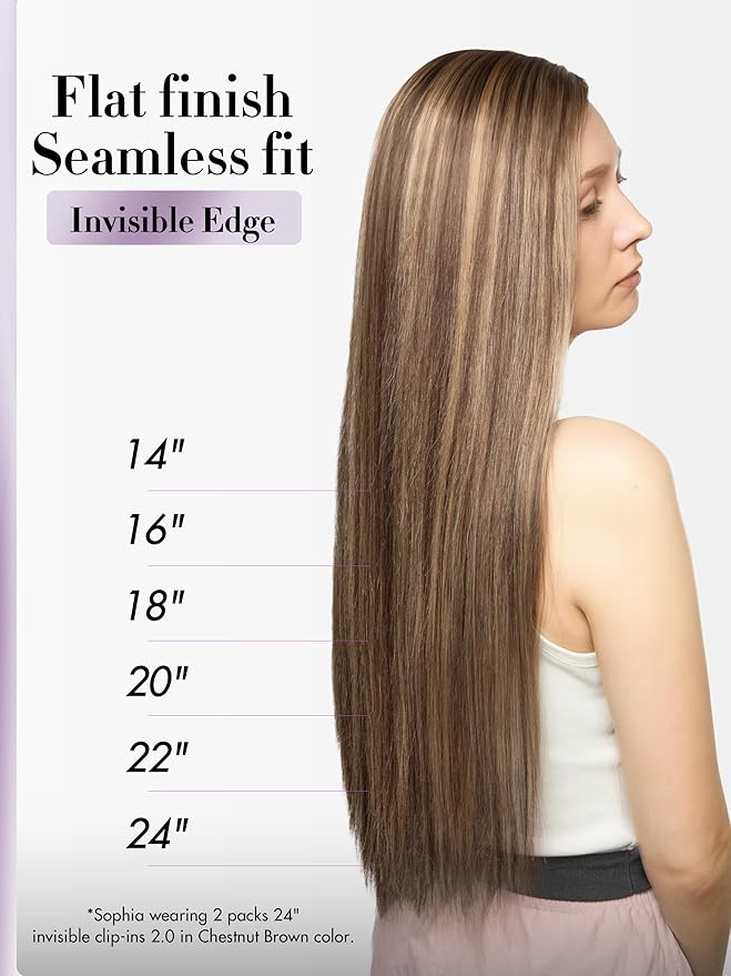 LUVME Invisible Clip in Hair Extensions Real Human Hair, 16 inch 110g 6Pcs, Natural Chestnut Brown Highlights Human Hair Extensions Clip ins for Women, Natural Seamless Straight Human Hair