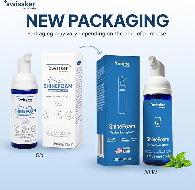 Swissker by Swissklip ShineFoam | Teeth Whitening Foam | Mint Flavor Whitening Toothpaste | Teeth Whitener I Professional Teeth Whitening Kit | 100% Vegan - Made in USA - 1.69 oz - Pack 2
