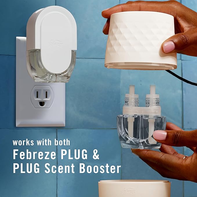 Febreze Plug Scent Booster Starter Kit, Oil Diffuser, Air Freshener Plug in, Continuous Scent Device + 2 Gain Original Refills