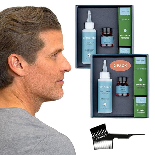 Hair & Beard Color for Full Gray Coverage 2 pack - Dark Ash Blonde - Ammonia-Free Complete Men’s At-home Beard & Hair Dye Kit, Professional-grade Permanent Hair Color (7.1)