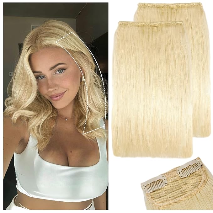2 Pcs Short Hair Extensions, Human Hair Clip in Extensions for Women Adding Volume 10 Inch Platinum Blonde
