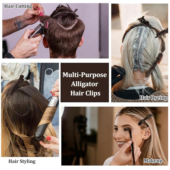 24 Pack Alligator Hair Clips for Styling, Sectioning Crocodile hair Clips Professional Barber Accessories for Salon of Thick Curly Volume Hair (Dark Brown)