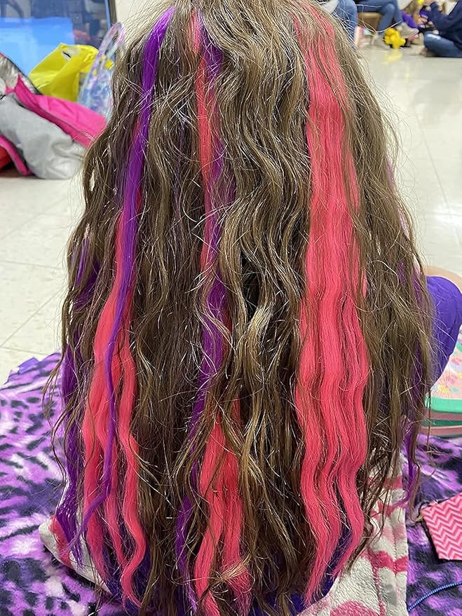 Rhyme Pink Purple Hair Extensions for Girls 21 inch Highlight Princess Party Colored Hair Extensions Clip in/on for Girls and Kids Hair Accessories Wig Pieces 8PCS (Pink Purple)