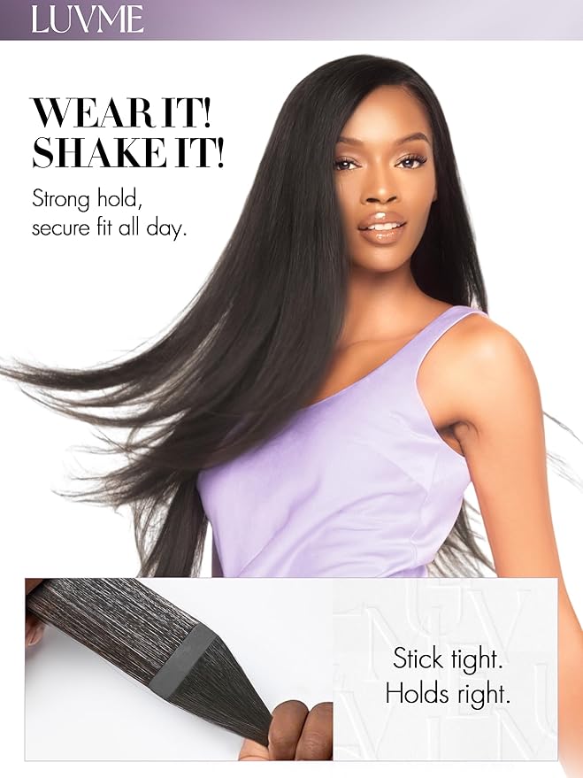 LUVME Tape in Hair Extensions Human Hair 16 Inch 50g 25pcs Silky Straight Natural Black Seamless Invisible Tape Extensions