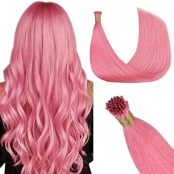 GOO GOO Colored I Tip Hair Extensions, Real Human Hair, 16inch 50g 100S, Cold Fusion I Tip, Invisible Remy, Peach Pink