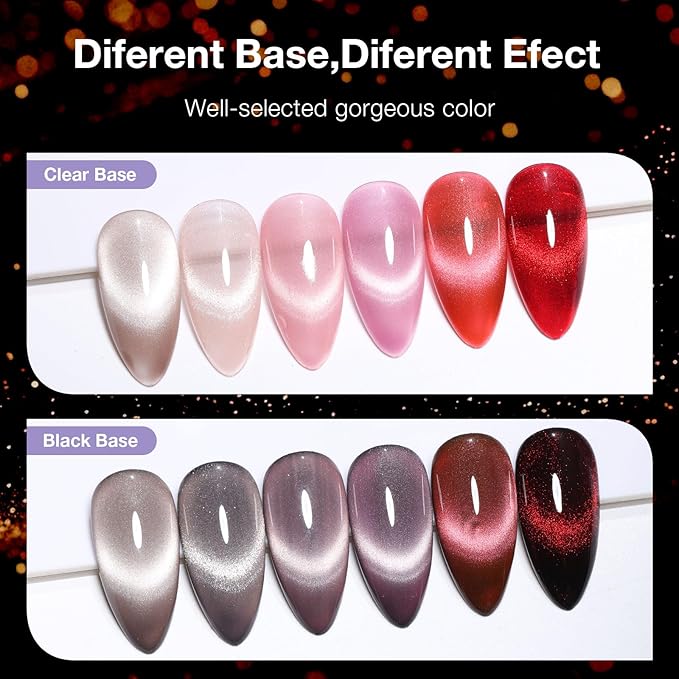 Cat Eye Gel Nail Polish Set, 6 Colors 12ML Fall Winter Glitter Magnetic Nail Polish Gel with Magnet, Soak Off UV LED for Home Salon Manicure Gift for Women