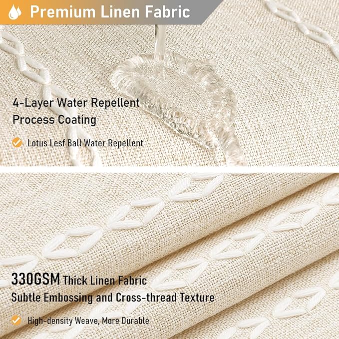 BTTN Boho Farmhouse Shower Curtain, Linen Rustic Weighted Striped Cloth Shower Curtain Set with Tassel, Water Repellent, Bohemian Vintage Country Fabric Shower Curtain for Bathroom, Cream/Beige, 72x72