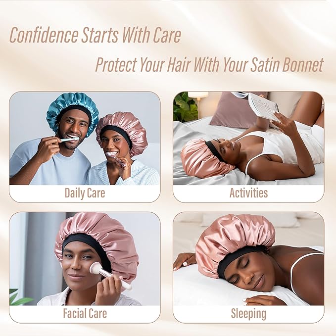 CAPLORD Double Sided Satin Bonnet for Sleeping - Adjustable Silk Sleep Cap for Women and Men