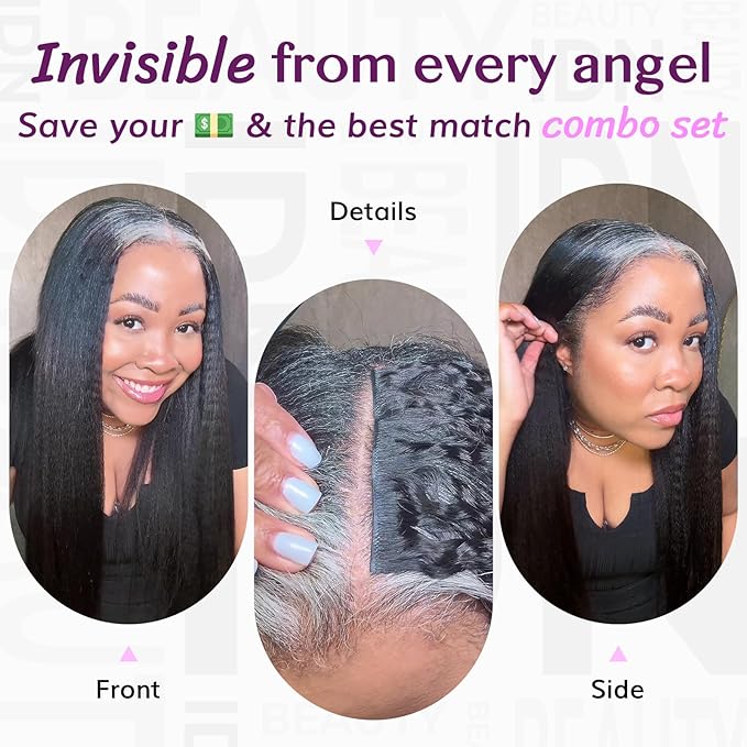 IDN BEAUTY 5+2 Invisi Edge Seamless Clip in Hair Extensions Human Hair Combo Pack, Kinky Straight 18 Inch 110g 5pcs Invisible Edge and 2pcs Seamless Clip ins for Black Women Natural Black No Leave Out