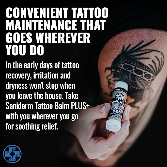 Saniderm Tattoo Aftercare Balm PLUS+ - Small (0.6 oz) – Petroleum Free, Organic Tattoo Moisturizer Infused with Colloidal Silver, Lavender Oil, and Other Natural Ingredients