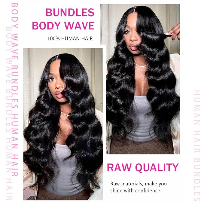 16A Raw Human Hair Bundles 20 22 24 26 Inch Body Wave Bundles Human Hair 100% Unprocessed Brazilian Virgin Hair 4 Bundles Human Hair Natural Color Extensions Quick Weave