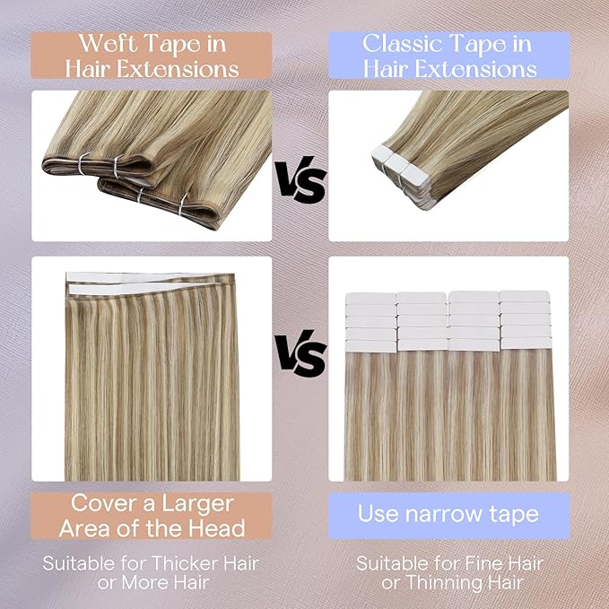 Full Shine Blonde Tape in Weft Hair Extensions Human Hair Color 16 Highlight 22 Blonde Wide Tape Weft Genius Weft Tape in Hair Extensions 24Inch Cuticles Aligned Travel Friendly Styling 50G One Piece