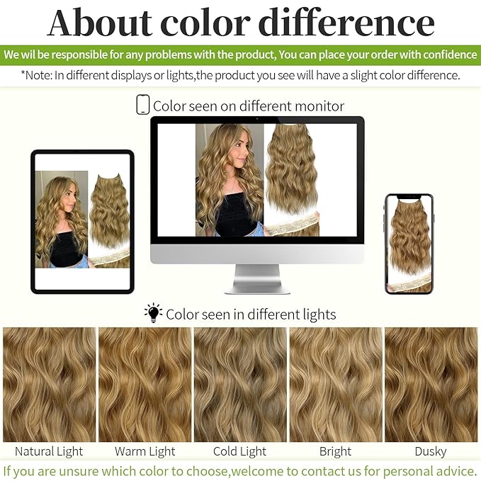 KooKaStyle Invisible Wire Hair Extensions with Transparent Headband Adjustable Size 4 Secure Clips Long Wavy Secret Wire Hairpiece 20 Inch Honey Blonde for Women