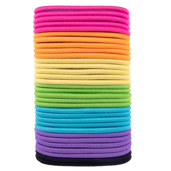 Amazon Basics Pony Tail Hair Ties - Bright 4 MM Elastics for All Types, 32 Count