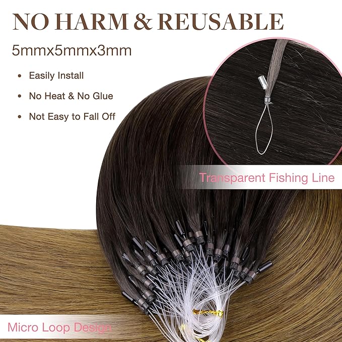 GOO GOO Micro Link Tip Hair Extensions, Real Human Hair, 22inch 50g 50S, Cold Fusion, Invisible Remy, Chocolate Dip Color Melt