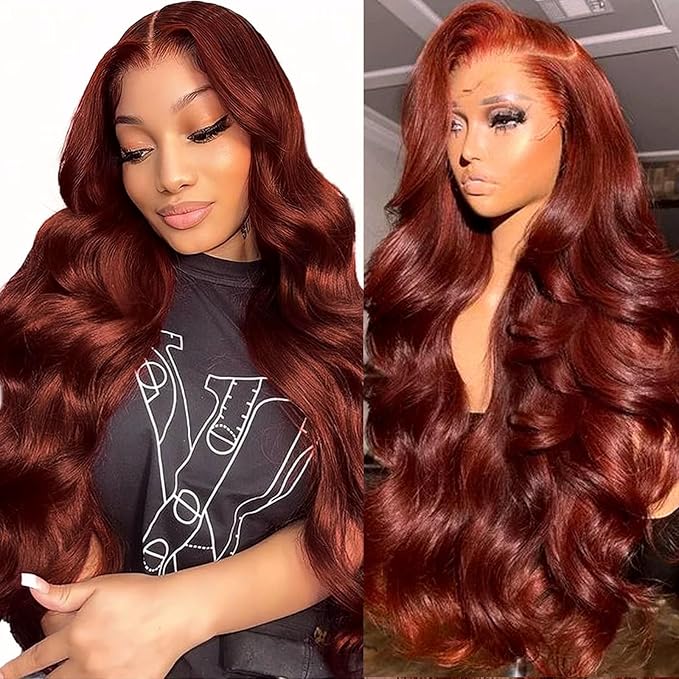 28Inch Reddish Brown 13x6 HD Lace Front Wigs Human Hair Body Wave Lace Front Wigs Human Hair Pre Plucked 180% Density Colored Wigs for Women