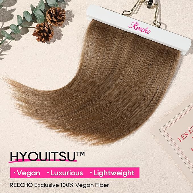 REECHO 12" Invisible Wire Hair Extensions with Thinner Softer Lace Weft Adjustable Size Removable Secure Clips in Short Straight Secret Hairpiece for Women - Light Brown