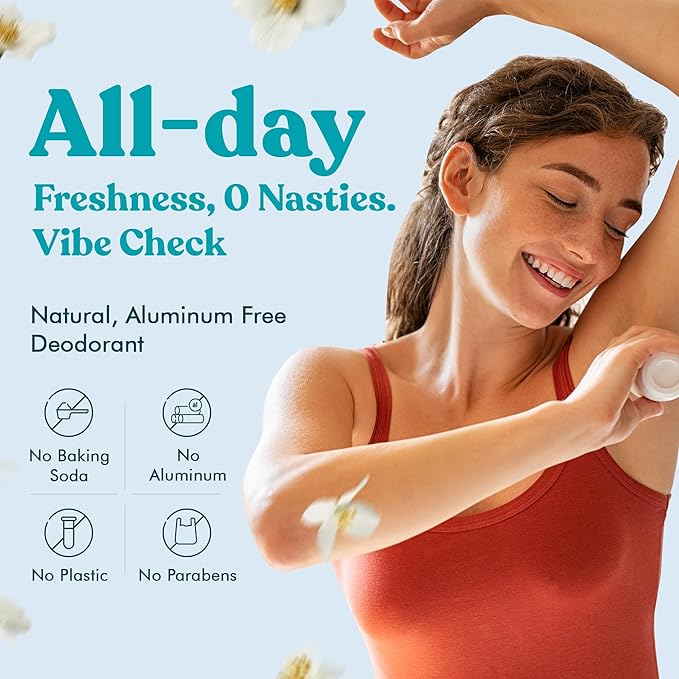 Vibe Aluminum Free Natural Deodorant for Women and Men - Long Lasting Odor Control with Organic Coconut Oil and Beeswax for Sensitive Skin, No Baking Soda or Parabens, Plastic Free (Jasmine)