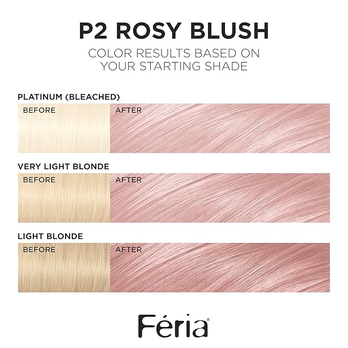 L'Oreal Paris Feria Multi-Faceted Shimmering Permanent Hair Color, P2 Rosy Blush (Smokey Pink), Pack of 1 Hair Dye Kit