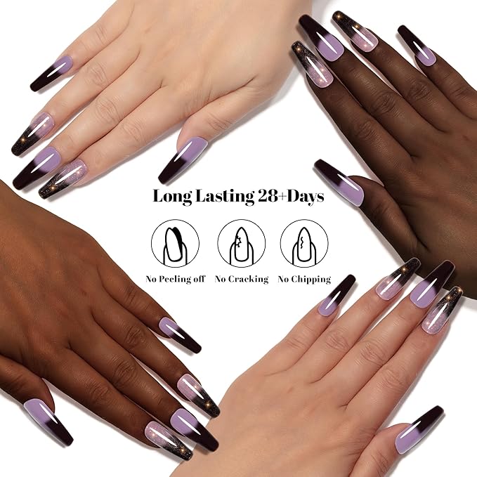 YTD Likomey Color Changing Gel Nail Polish 2 Pcs Set,15ml Grayish Purple to Black Pure Color and Brocade Glitter Kit,Fall Winter Thermal Ombre Change Colors Manicure UV Varnish,2 Pcs 15ml,WB2-05
