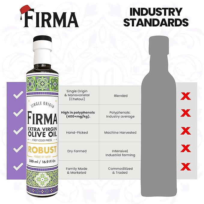 Robust Extra Virgin Olive Oil, 500mL – Mono-Varietal Single Origin Chetoui from Northern Tunisia– Bold & Rich Flavor, Cold-Pressed, High in Polyphenols, Hand-Picked, Family Produced, 16.9 oz (500mL) (Bold & Rich)