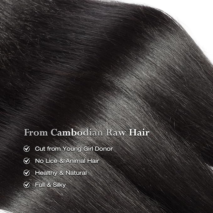 ASHINE Human Hair Bundle Body Wave Straight, Unprocessed Cambodian Raw Hair Bundles for Women Natural Black 16 Inch, Keep Soft and Silky After Multiple Washes